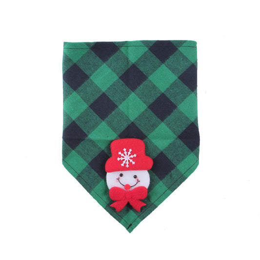 Christmas Tartan Bandana/Scarf - Green Snowman