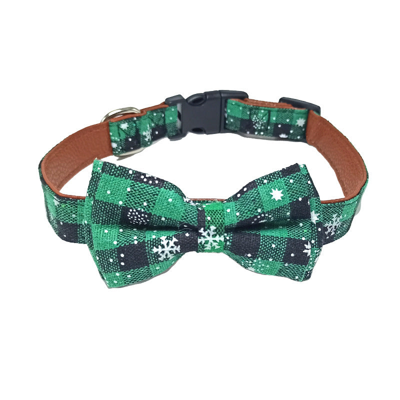 Christmas Collar - Tartan Green Bow Tie